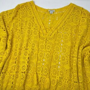 Sundance Graycelyn Crochet Sunshine Yellow V-Neck Poncho Cover Up Large Cotton